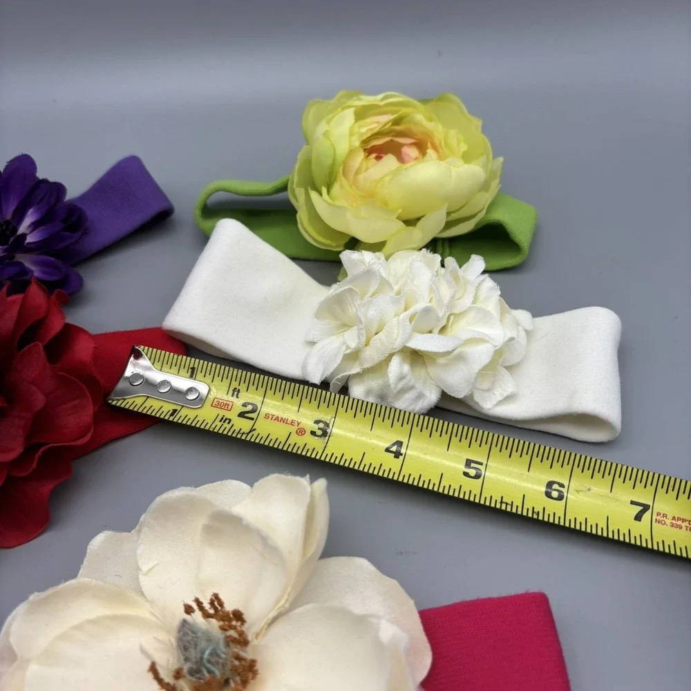5 Pc. Large Flower Hair Bow on Knit Headband Lot‎ Gift Set Baby Girl